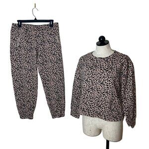 At Piece Womens Lounge Set Size Medium Black Animal Print Pockets Cotton
